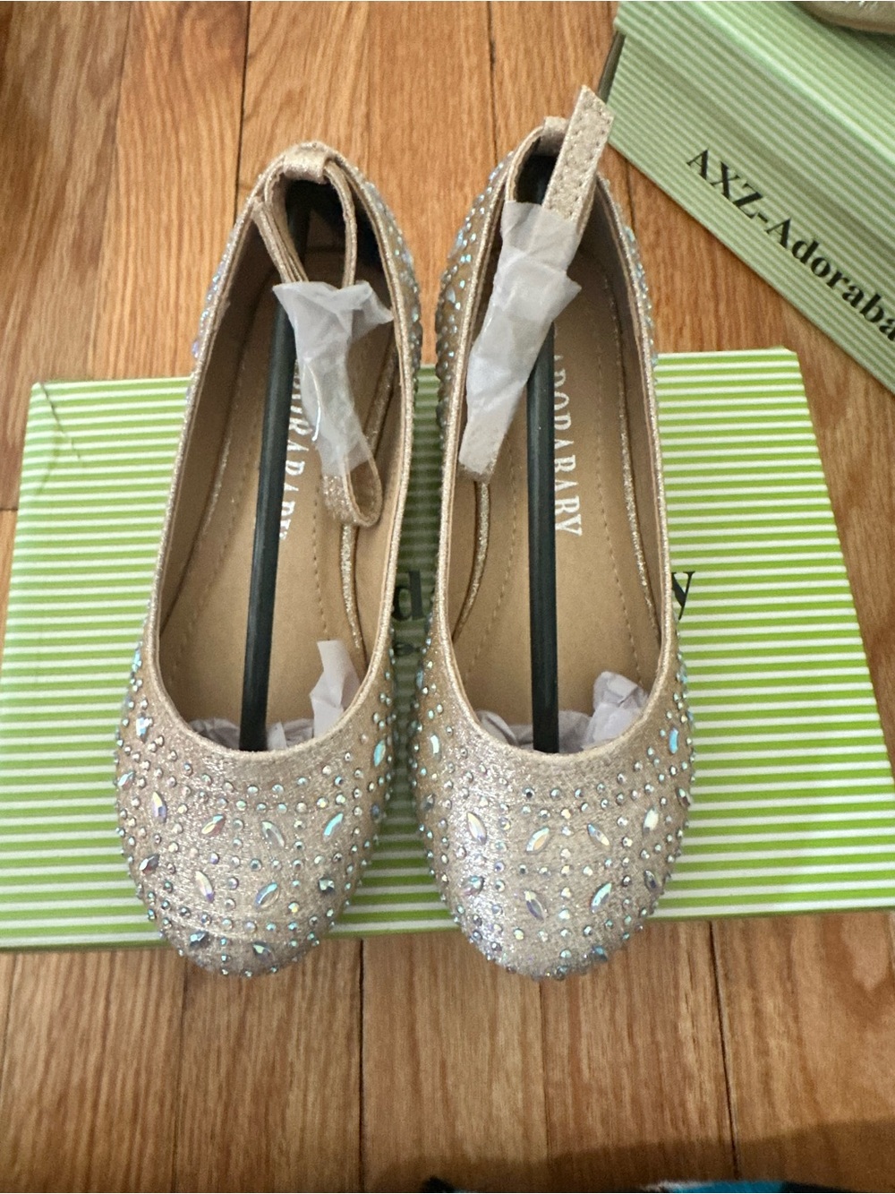 Adorababy Girls Jeweled Champagne Ballet Flats